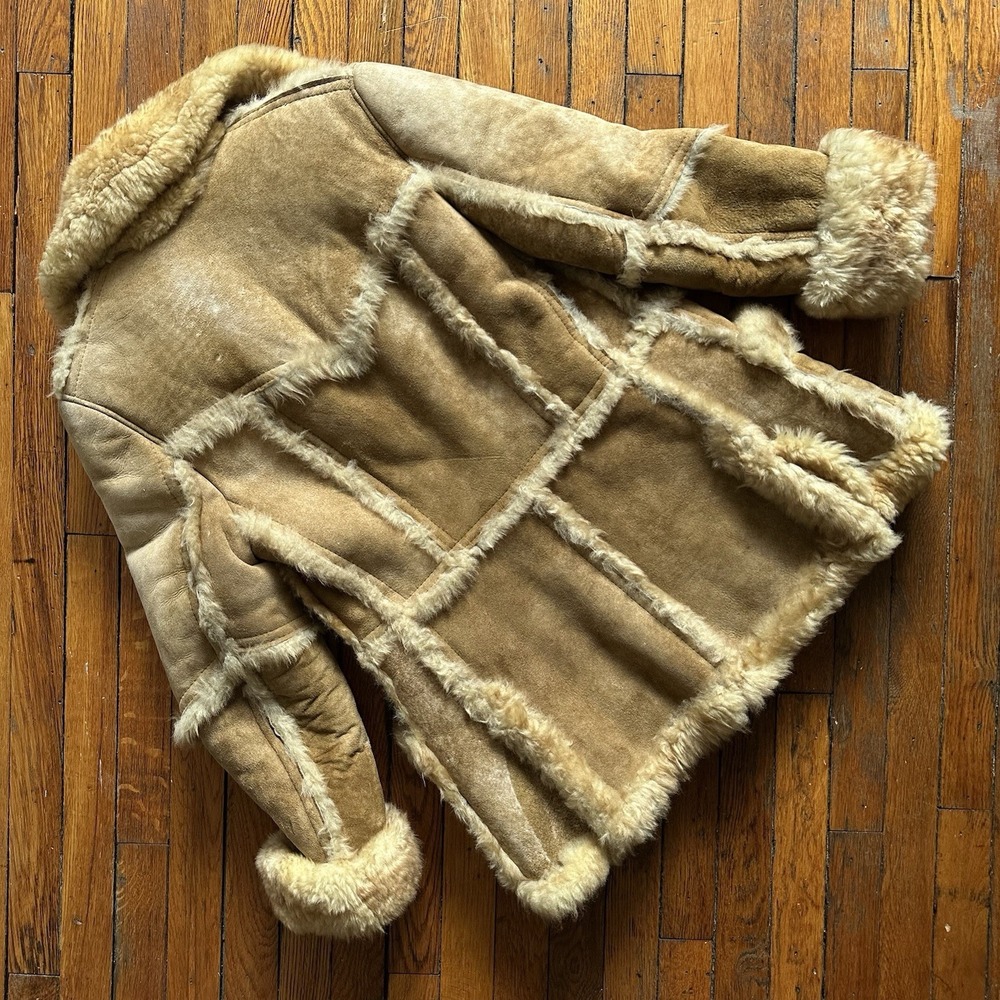 Vtg 70s Shearling Milano Lambskin Sheepskin Patchwork Coat Women 34 S Beige Tan - Picture 10 of 12